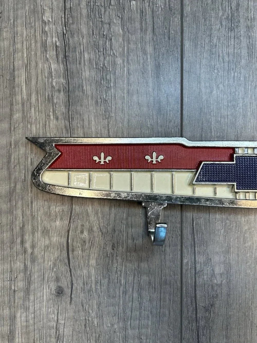 Vintage Chevrolet Chevy Hood Emblem Wall Hook Rack Metal GM Automotive Decor